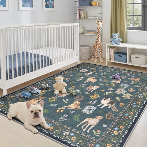 Soalmost Dog 6x9 Area Rugs for Living Room, Washable Soft Rug Navy Blue - Image 4