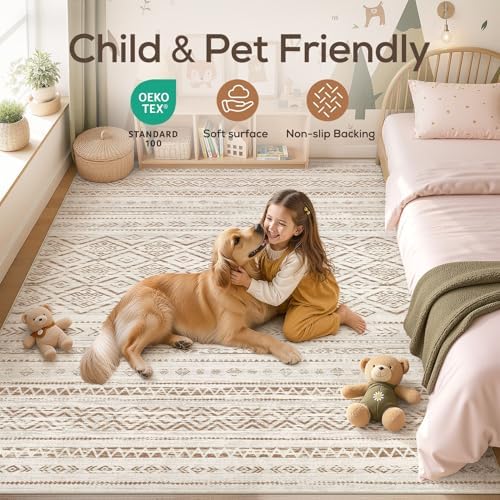 Nakagishi Area Rug Living Room Rugs: 10x14 Large Soft Machine Washable Boho Moroccan FarmNeutral Stain Resistant Indoor Floor Carpet for Bedroom Under Dining Table Home Office Decor-Brown - Image 4