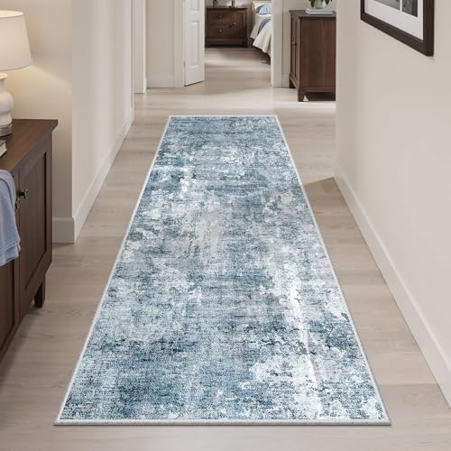 Soalmost Abstratc Runner Rug 2x5 Washable Kitchen Entry Runners Blue/Grey - Image 3