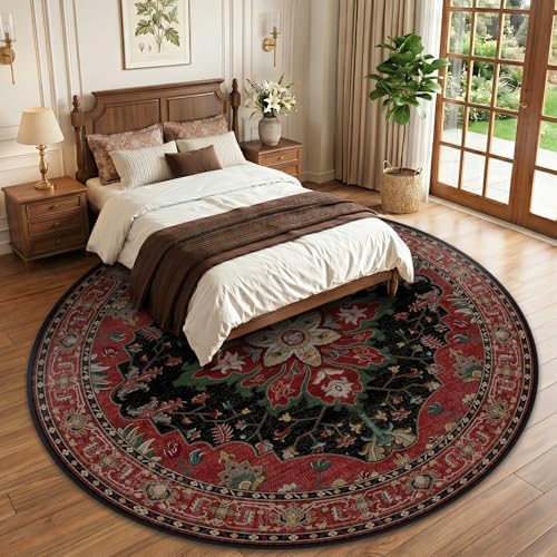 RELEANY Washable Area Rug, Round 10ft, Red/Black - Image 2