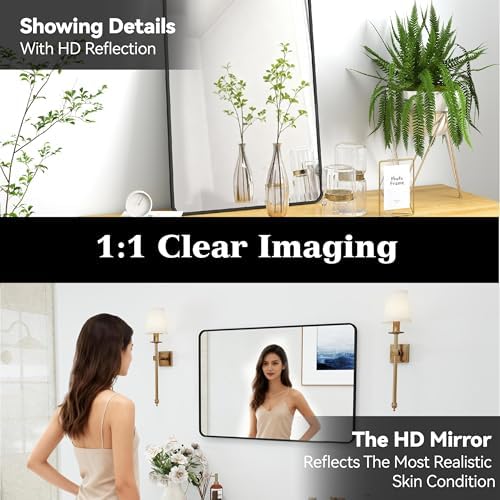 30x20 Bathroom Mirror Rect Wall Mounted Aluminum Metal Frame Black - Image 5