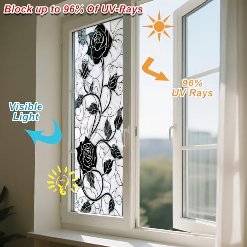 IVN Privacy Window Film Black Rose Vine Window Cling Stained Glass - Image 4