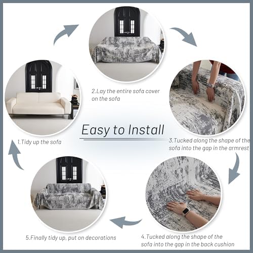 MYSKY HOME Sectional Couch Cover Deep Grey Abstract Geometric Sofa Covers for Sectional Sofa L Shape Chenille Couch Protector for Dogs Pets Couch Throw Cover Washable Durable for Home Decor, 91" X134" - Image 5