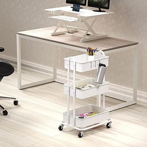 Simple Houseware 3-Tier Heavy Duty Metal Utility Rolling Cart, White - Image 4