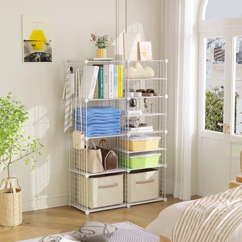 C&AHOME Wire Cube Storage Unit,Interlocking Metal Wire with Divider, White - Image 2