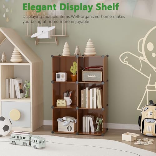 C&AHOME 6-Cube Storage Organizer Cube Shelf Closet Storage Bookcase, Brown - Image 3