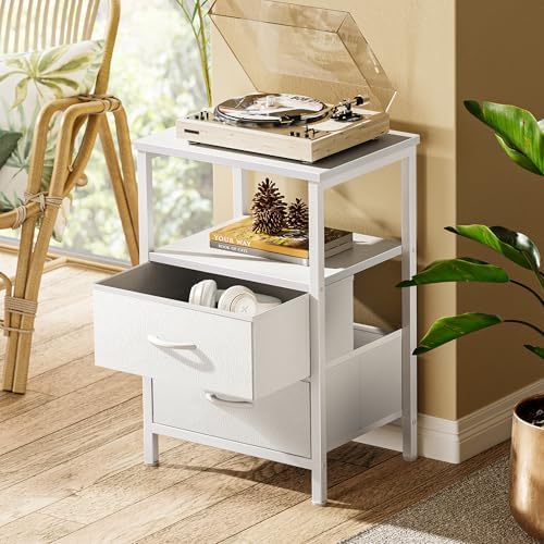 Huuger Night Stand Set of 2, Nightstand with 2 Drawers, Bed Side Table with Open Shelf, Wooden Top, End Table, PU Leather Fabric Drawer Surface, for Bedroom, White - Image 6