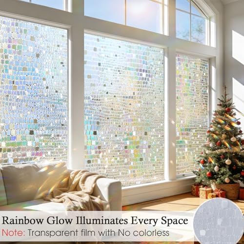 Stained Glass Window Privacy Film,3D Rainbow Static Cling,Pure 35.4"x157.5" - Image 2