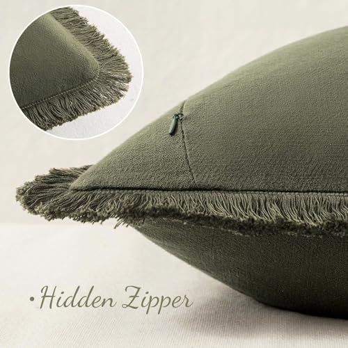 MIULEE Linen Fringe Decorative Euro Throw Pillow Covers Olive Green 22x22 - Image 3