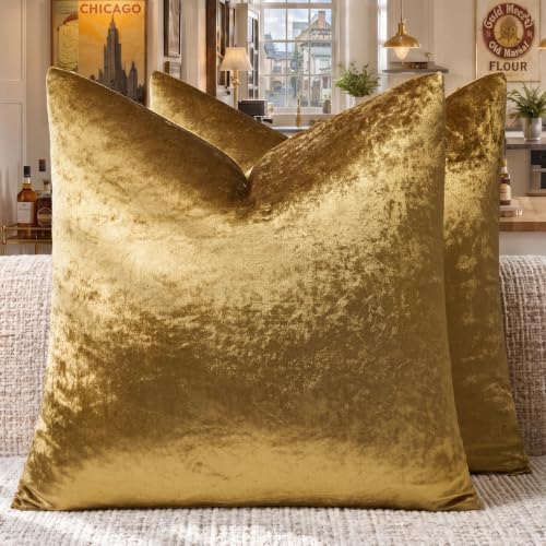 GIGIZAZA Gold Velvet Pillow Covers 18x18 Decorative Pillows Pack of 2 - Image 6