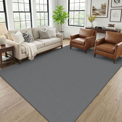 KOZYFLY 6x9 Dining Room Rugs, Washable Area Rug for Living Room, Non Slip Rugs for Bedroom, Braided Floor Carpet for Nursery, Office, Cotton Rug Home Indoor Decor, Grey/Dark Grey by KOZYFLY