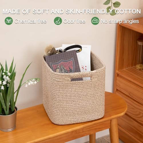 OIAHOMY Storage Cubes 11 Inch Storage Bins 3-Pack Square Baskets Brown - Image 5