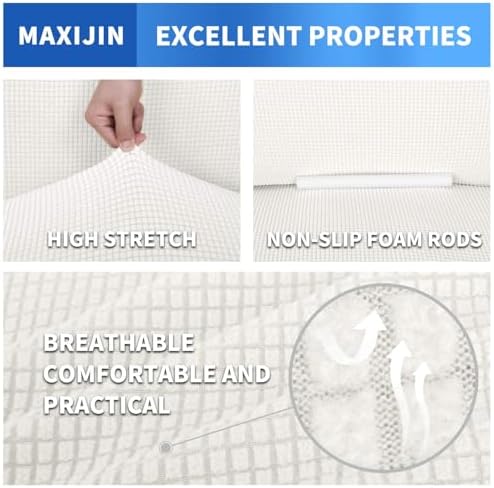 MAXIJIN Stretch Chair Cover Chair Slipcovers with Arms, 1-Piece Couch Sofa Chair Covers for Living Room, Non Slip Armchair Cover (31"-46") Furniture Protector Dogs Pet Friendly (Chair, White) - Image 4