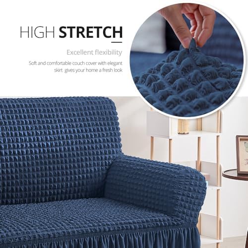 NICEEC Sofa Cover Navy Blue Couch Cover Stretch Sofa Slipcovers with Skirt - Image 2
