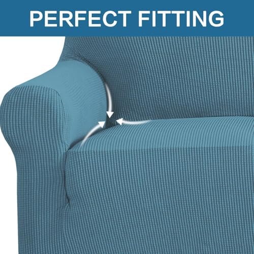 H.VERSAILTEX Stretch Couch Covers for Sofa 1 Piece Slipcovers for Couch and Sofas 3 Seater Couch Cover Feature Thick Checked Jacquard Fabric with Elastic Bottom(Large Sofa 90"-100" Wide, Storm Blue) - Image 5