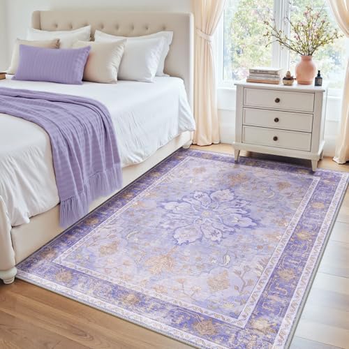 RELEANY Washable Area Rug, 4'x5', Purple - Image 2