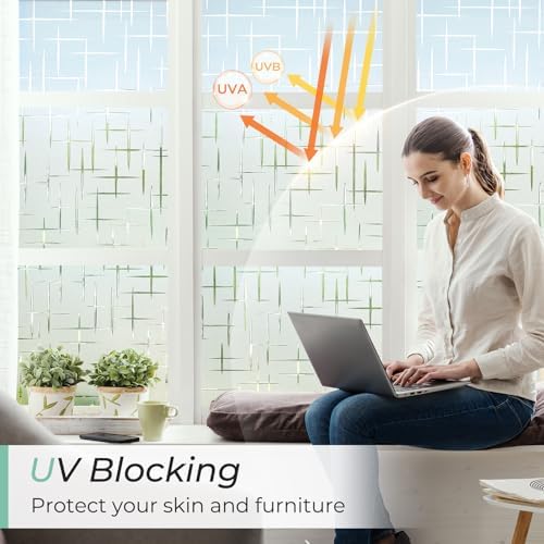 DOWELL Window Privacy Film Frosted Glass Window Film, Sun Blocking Non-Adhesive Glass Cling, Decorative Door Sticker, Self Static-Cling Tint Covering for Home Office, Cross Pattern 35.4" x 157.5" - Image 5