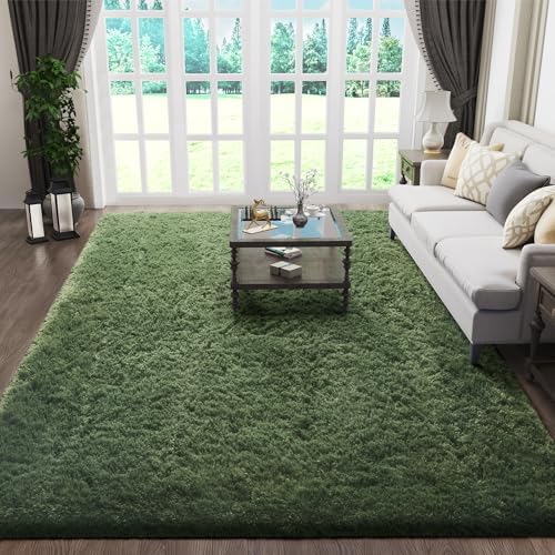 Ophanie Gray Green Rugs for Living Room 5x8,Grass Shag Fluffy Large Fuzzy Plush Soft Carpets,Floor Shaggy Area Rugs for Bedroom,Carpet for Kids Boys Girls Dorm Decor with Over 99 pcs Pile fibers by Ophanie