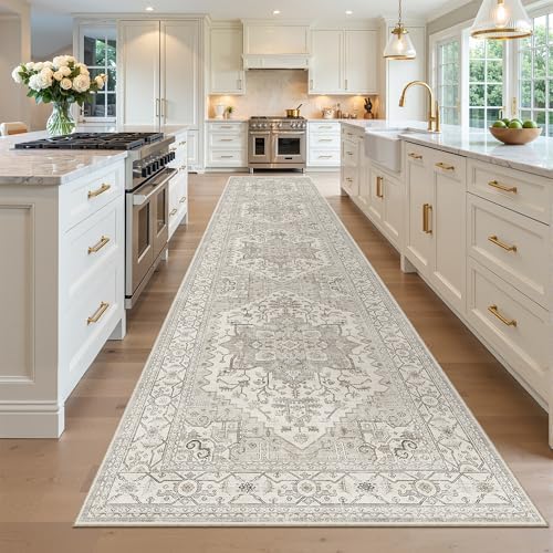 Madane Hallway Runner Rug 3x16 Washable Kitchen Runners Long, Beige/Brown - Image 3