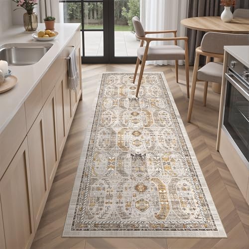 Madane Hallway Runner Rug 2x5 Washable Entry Rugs Non-Slip, Brown/Gold - Image 2