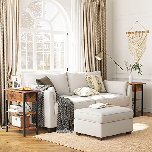 HOOBRO Set of 2 End Tables, Side Table with Charging Station, Flip Top Nightstand with USB Ports and Outlets, Bedside Tables with Shelf for Small Spaces, Living Room, Bedroom, Rustic Brown BF341BZP201 - Image 2