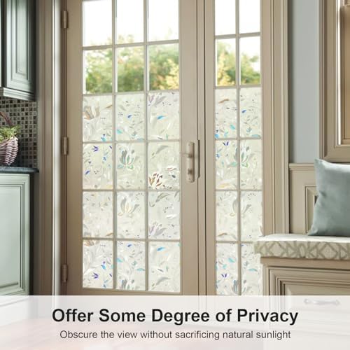 Window Privacy Film, 3D Rainbow Decorative Stained Glass Film, Sun Blocking Windows Clings, Static Cling Frosted Glass Windows Sticker Door Covering for Home (Tulip, 35.4" x 78.7") - Image 4