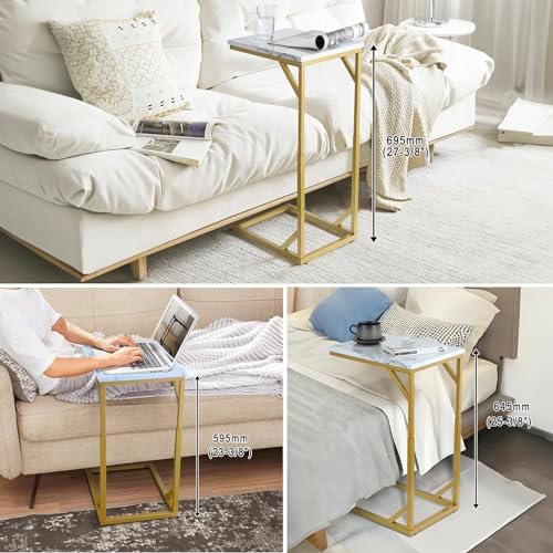 Serteaw C-Shaped End Table, Sturdy Side Table for Couch Sofa Bedside Small Space,C Snack Table TV Tray Record Player Stand Small Tables for Living Room Bedroom,Easy to Assemble,Gold - Image 3