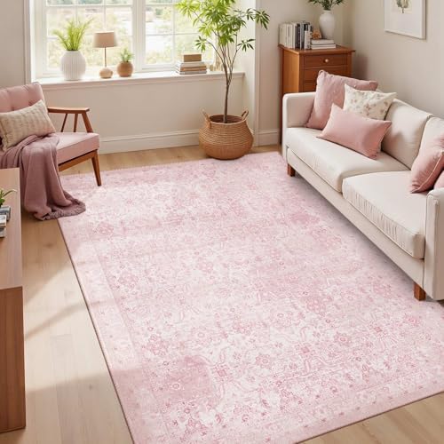 Rugxara Pink 4x6 Area Rug Washable Rug for Bedroom Nursery Girls Room - Image 2
