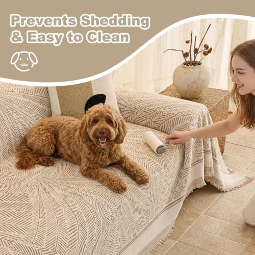 Couch Cover for Dogs Washable Sofa Cover, Sectional Couch Covers, Sofa Covers for 2 Cushion Couch, Non Slip Stripe Sofa Slipcovers Furniture Protector (Khaki, 91 * 102) - Image 3