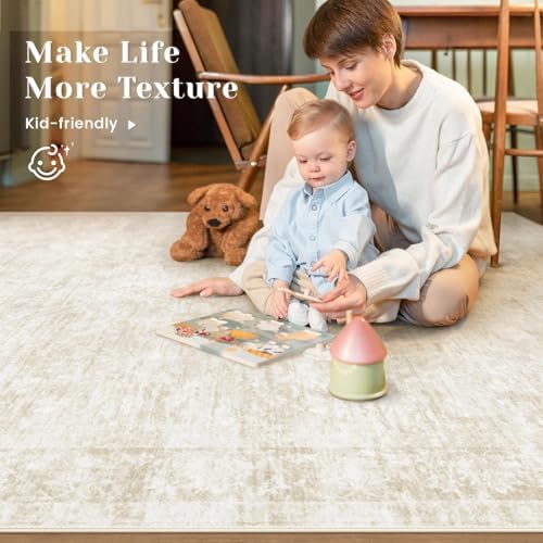 10x14 Area Rugs for Living Room: Washable Large Vintage Floral Rug Low Pile Non-Slip Boho Carpet for Bedroom Dining Home Office (Beige, 10'x14') - Image 3