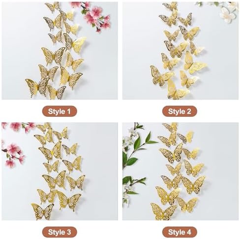 48 Pcs Gold 3D Butterfly Wall Decor Aesthetic Room Hanging Charm Metallic Texture Removable Wall Decals for Birthday Party Celebration Home Nursery Classroom DIY Craft Accessory Kit - Image 6