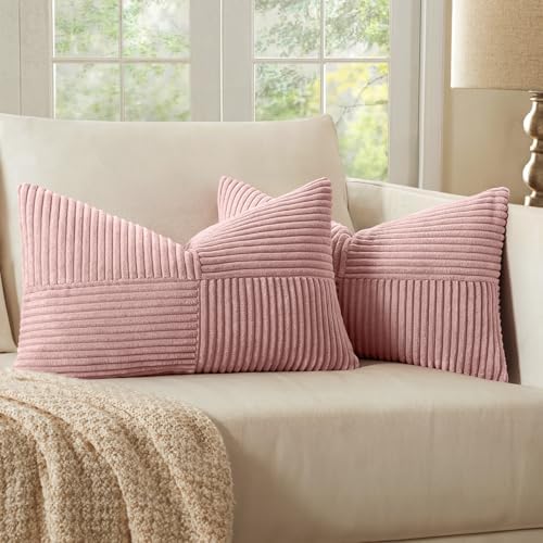 MIULEE Pink Decorative Lumbar Throw Pillow Covers 12x20 Inch 2 Pack by MIULEE