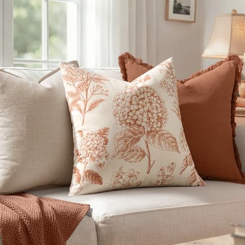 Set of 2 Decorative Floral Pillow Covers 18x18 Inch Autumn Orange - Image 3