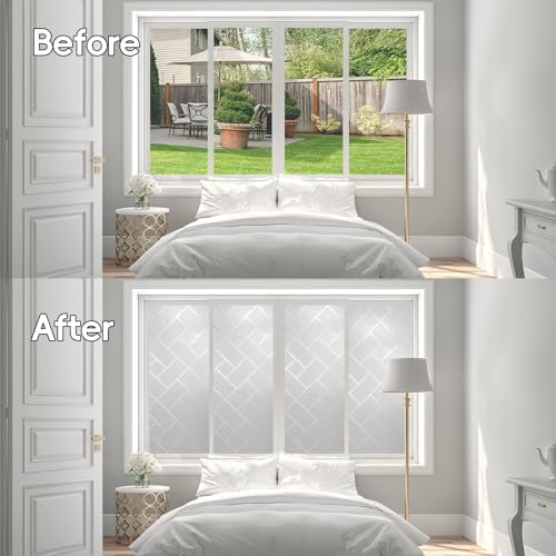 Frosted Glass Window Film Sun Blocking Window Tinting Film for Home, Static Clings Removable Frosting Bathroom Door Window Covering, 29.5 inch x 157.4 inch, White-Grid - Image 4