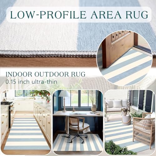 3x5 Entry Rug - Small Washable Indoor Outdoor Mats for Front Door Non-Slip Porch Rug Summer Blue White Coastal Striped Throw Rugs for Bedroom Entryway Kitchen Office Mudroom Front Porch Decor - Image 4