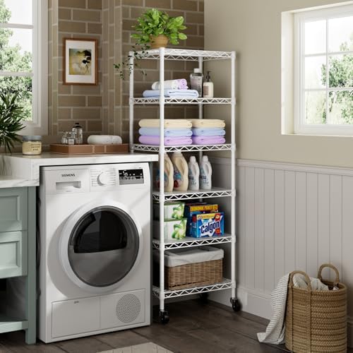 Golpart Small Shelves Storage Wire Metal Adjustable Shelf Unit with Wheels - Image 6