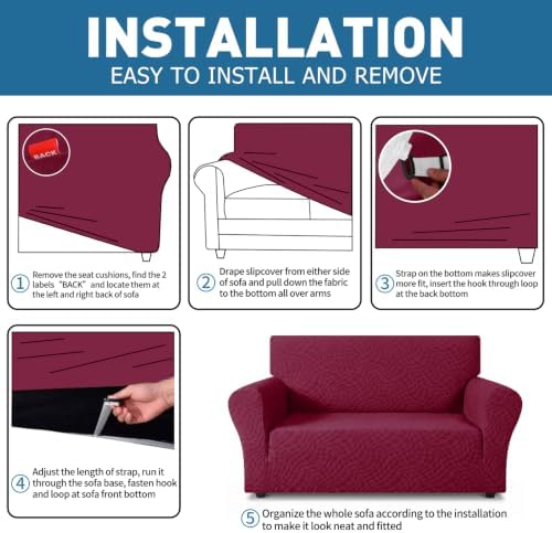 ZNSAYOTX 1 Piece Stretch Loveseat Covers for 2 Cushion Couch (55"-71"), New Plaid Couch Cover with Non-Slip Buckle for Dog Pets, Soft Cozy Washable Sofa Slipcover Form Fit Protector, Wine Red - Image 4