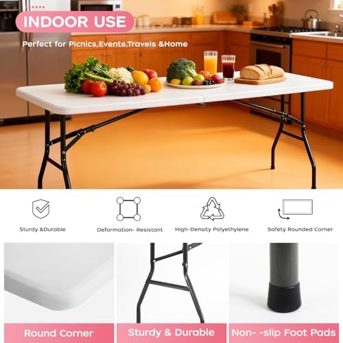 FDW | 8FT Folding Table | White | Portable Plastic Table - Image 5