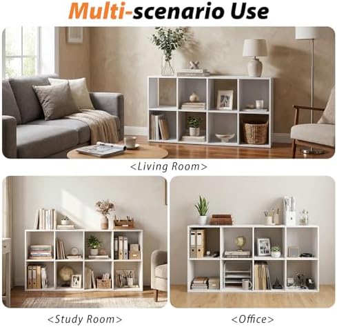 WannabeMyself【Sturdy Build&Easy Assembly】 8 Cube Storage Organizer with Anti-Tipping Kits,Reversible Open Back Book Shelf, Bookcase for Living Room,Bedroom,Entrance Hall,Office,24.1×11.4×47.7,White - Image 5
