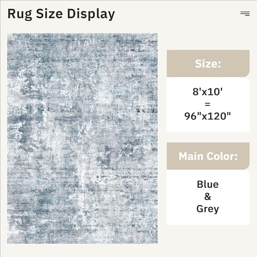 Soalmost Abstract Rug 8x10 Large Living Room Area Rugs Washable Blue/Grey - Image 4