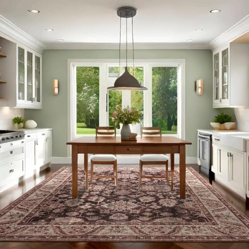 Hanples 5x7 Area Rugs for Living Room, Washable Rug Vintage Floral, Rust - Image 4