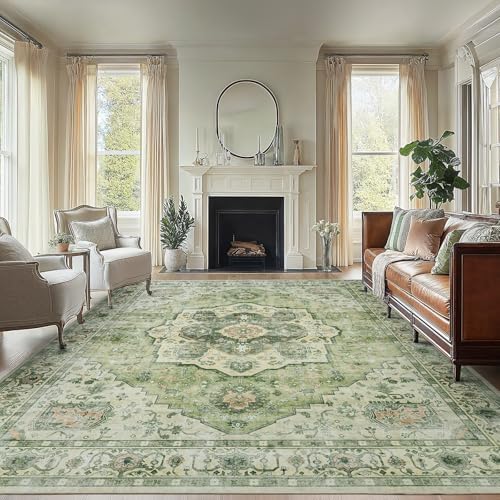 AMADA HOMEFURNISHING 8x10 Area Rug, Washable Low-Profile Large Area Rug with Non-Slip Backing & Durable Edge Binding, Vintage Large Rugs for Living Room, Bedroom by AMADAHOMEFURNISHING