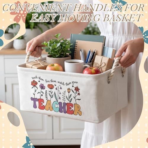 Marsui 1 Pcs Teacher Gifts Basket Teacher Book Storage Bin, White Brown - Image 4