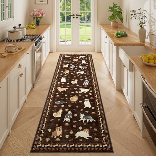DUKINO 2x6 Kitchen Runner Rug, Washable Soft Non Slip Dog Rug, Brown by DUKINO