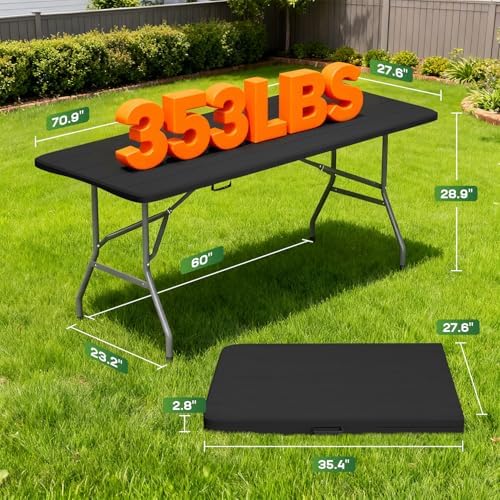 FDW | 6FT Folding Table | Black Wood Grain | Portable Plastic Table - Image 3