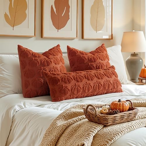 MIULEE Fall Pillow Cover Pumpkin Fall Decor Lumbar 14x36 Rust - Image 2