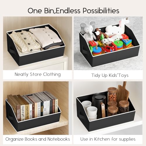 Homsorout Large Closet Organizers and Storage Bins - 6 Pack Trapezoid Storage Baskets for Shelves, Foldable Fabric Baskets with Handles Ideal for Closet, Basket, Wardrobe and Shelf Storage, Black - Image 6
