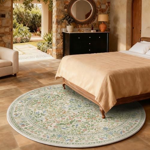 Washable Round Rugs for Bedroom 4ft: Living Room Rug Stain Resistant Non Slip Low Pile Ultra Soft Faux Wool Small Circle Rugs for Kitchen Entryway Nursery Dorm Home Office Bathroom Entrance Indoor - Image 5
