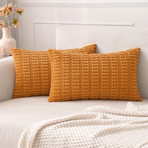 MIULEE Fall Corduroy Decorative Throw Pillow Covers 12x20 Burnt Orange by MIULEE