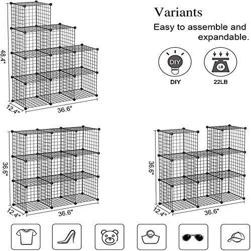 C&AHOME Wire Cube Storage - 9-Cube Organizer, Metal Grids, Bookshelf, Black - Image 3